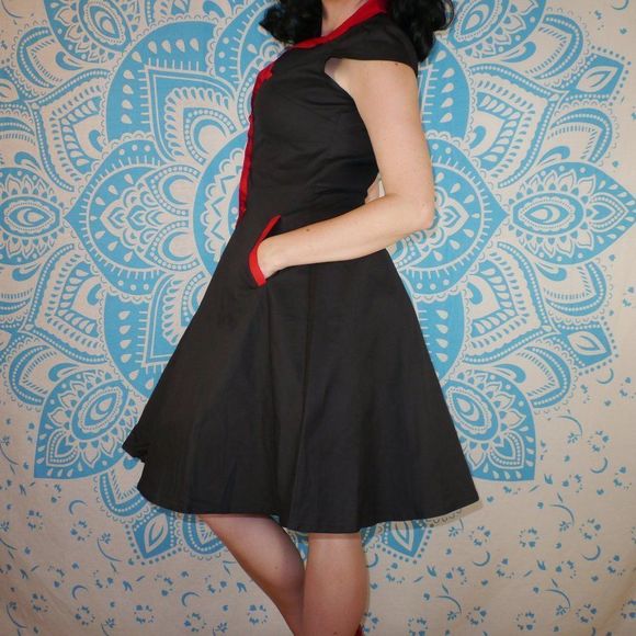 Rockabilly Pinup 50s Pin Up Dress Retro Black Red - Picture 2 of 3